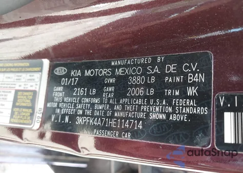 2017 Kia Forte Lx из США, поврежденный, VIN 3KPFK4A71HE114714